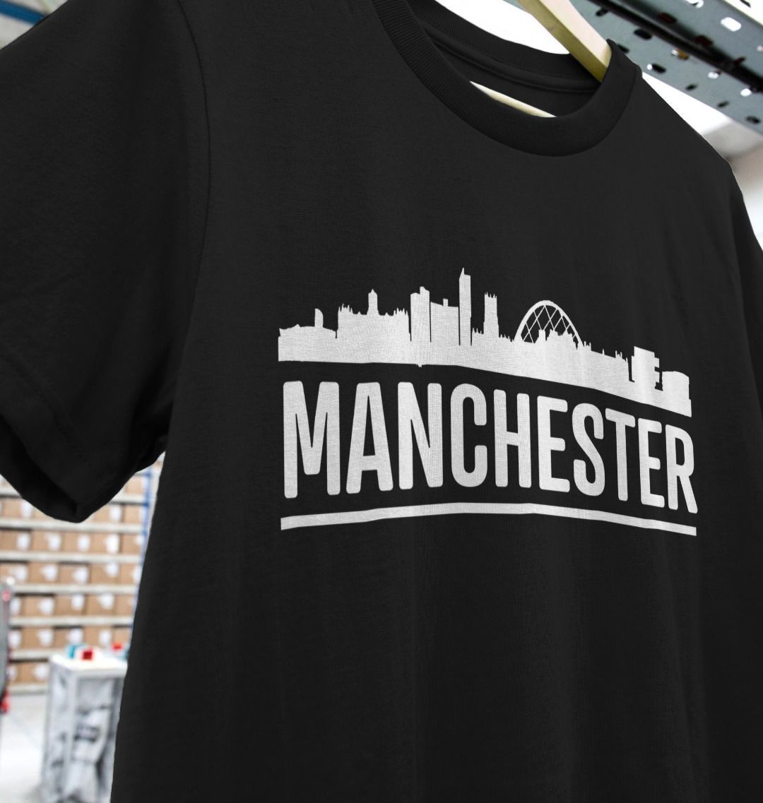 Ladies Manchester Skyline Logo White Monochrome T-Shirt