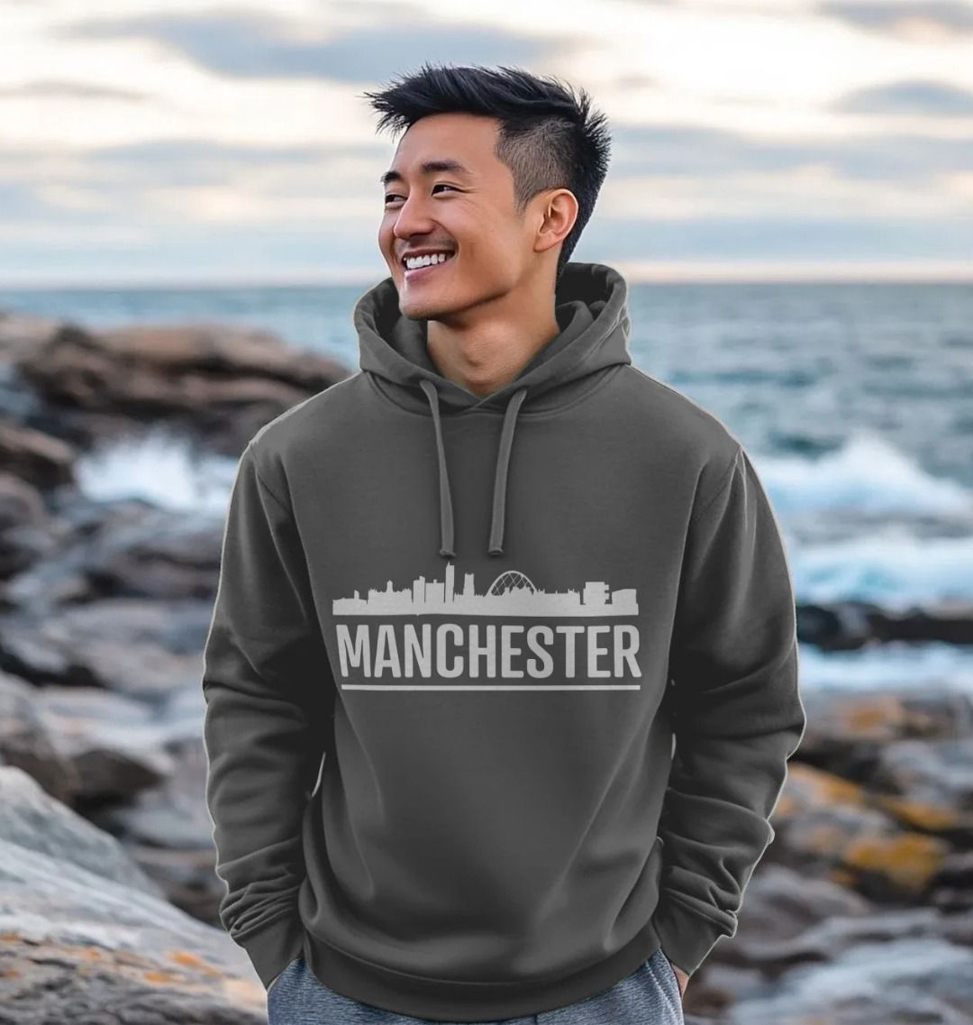 Manchester Skyline Logo White Monochrome Print Hoodie